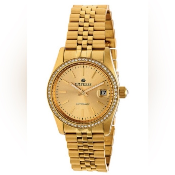 Empress Accessories - Empress Constance Gold Tone Brushed-Finish Sunray Automatic Ladies Watch